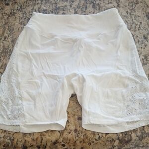 Halara White Lace Overlay High-Waist Biker Shorts